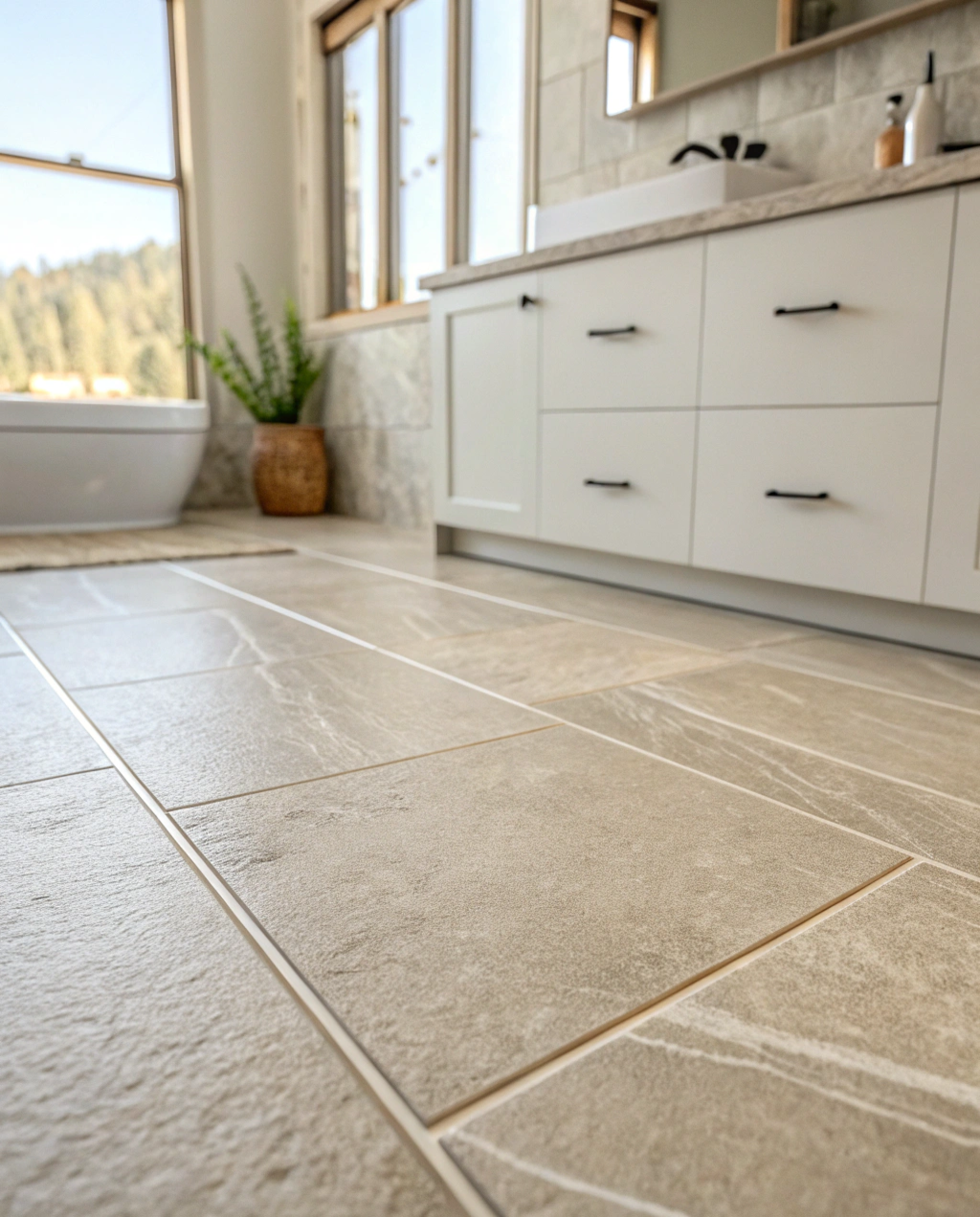 Modern Australian bathroom interior with non-slip floor tiles